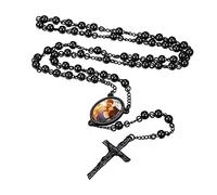 Custom4U Cutom4U Collier Femme Acier Inoxydable Prénom Gravure Croix Chretienne Rosaire Photo Personnalisé