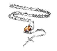 Custom4U Cutom4U Collier Femme avec Photo Personnalisé Collier Rosaire Croix Chapelet Catholique Photo Personnalisé Femme