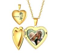 Custom4U Fleur de Naissance Personnalisable Photo Collier Femme Acier Inoxydable, Collier Pendentif Photo Gravé Chaîne Réglable 50+5cm Bijoux Personnalisé Anniversaire