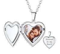 Custom4U Forever in My Heart Collier Photo Personnalisé Coeur Or Pendentif Porte Photo Acier Inoxydable Médaillon Coeur Gravé Fleur Chaine 50+5 cm
