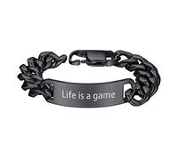 Custom4U Gourmette Homme Personnalisé Prénom en Acier Inoxydable,Bracelet Noir Chaîne Maille Cubain 23cm avec Plaque Personnalisble,Bijoux à Graver Cadeau Anniversaire pour Hommes et Garçons