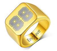 Custom4U Grande Bague Personnalisable Femme Prénom Gravé Lettre A-Z Monogram Or Acier Inoxydable Taille 66.5