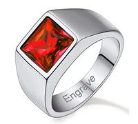 Custom4U Grande Chevalière avec Pierre de Naissance Homme Grosse Bague 72 Prénom Personnalisé Bijoux Anneau Personnalisable Nom Gravé Cadeau Noel Anniversaire