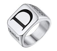 Custom4U Grande Chevalière Carré avec Prénom à Personnaliser 72 Idée Cadeau Gothique Bijoux pour Papa Homme Garçon