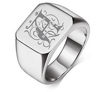 Custom4U Grande Chevaliere Homme Personnalisable Prenom Lettre A-Z Acier Inoxydable Taille 71.5