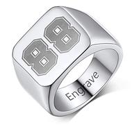 Custom4U Grande Chevaliere Homme Personnalisable Prenom Lettre A-Z Monogram Acier Inoxydable Taille 71.5