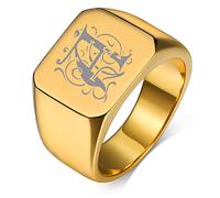 Custom4U Grande Chevaliere Homme Personnalisable Prenom Lettre A-Z Or Acier Inoxydable Taille 71.5