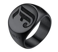 Custom4U Grosse Chevaliere Homme Noir Acier Inoxydable Personnalisable Bague Sceau Signet à Graver Idée Cadeau pour Anniversaire Noël Valentin 72