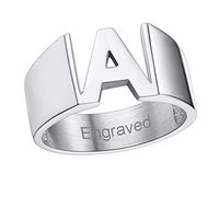 Custom4U Impression 3D Bague Initiale Personnalisée Homme Acier Inoxydable Anneau Alphabet Lettre Prénom Personnalisable