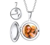 Custom4U Médaille Femme Photo Personnalisable avec Fleur de Naissance Collier Pendentif Photo Gravé Bijoux Original