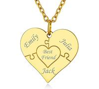 Custom4U Pendentif Coeur Plaqué Or Acier Inoxydable Nom à Graver