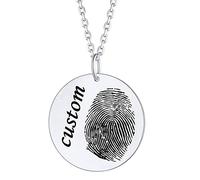 Custom4U Pendentif d'Empreinte Digitale Circulaire Argent 925 Collier Personnalisé Fingerprint Cadeau Anniversaire Noël