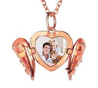 Custom4U Pendentif Médaillon Photo Personnalisble Rose Collier Aile d’Ange Médaillon Argent 925