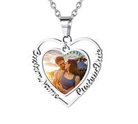 Custom4U Pendentif Photo Gravé Coeur Acier Inoxydable Pendentif Prénom Gravure Bijoux Personnalisable Photo Cadeau pour Femme Fille