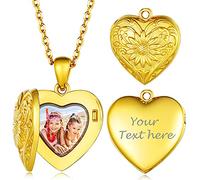 Custom4U Pendentif Porte Photo Gravé Plaqué Or,Collier Coeur avec Photo Personnalisé Argent 925, Médaillon Tournesol Bijoux Original Cadeau Femme