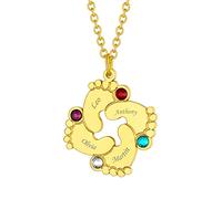 Custom4U Pendentif pour Maman 4 Pieds de Bébé Prénoms Personnalisable pour 4 Enfants Pierre de Naissance Cadeau Gravé Fête des Mères