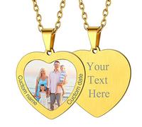 Custom4U Pendentif Prénom Gravure avec Photo Personnalisé Coeur Or Collier Photo Gravé Bijoux Personnalisable Cadeau Original pour Homme