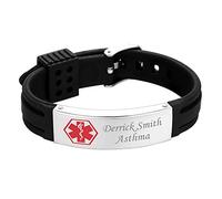 Custom4U Personnalisé Alerte Médicale Acier Inoxydable ID Tag Noir Silicone en Caoutchouc Réglable Bracelet Les Hommes, Gratuite Gravure