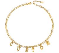 Custom4U Personnalisé Collier Choker Initiale Lettre A-Z en Cuivre, Ras de Cou Prénom Personnalisable Femme,Collier Figaro Chaîne 4.5mm,Bijoux Cadeau Anniversaire Noël(Boîte Cadeau)