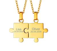 Custom4U Personnalisé Collier Pendentif BFF Amitié pour 2,2 PCS Pendentif Puzzle Couple Personnalisable Plaqué Or Bijoux Best Friend Forever Anniversaire Noël
