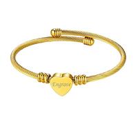 Custom4U Personnalisé Prénom Jonc Ouvert Or Bracelet Coeur Ouverte Adjustable avec Prénom Gravé Bijoux Cadeau Anniversaire pour Femme