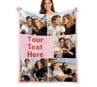 Custom4U Plaid Personnalisée - Couverture Flanelle avec HD Photo et Texte pour Cadeaux Maman Papa Couple Meilleure Ami, Noël Fête des Mères Pères - 5 Photos