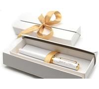 CustomDesign.Shop Stylo métallique personnalisé + coffret cadeau | Concevez un présent unique | Gravure laser - Blanc