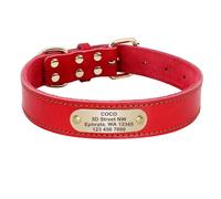 Customisable Adjustable PU Leather Dog Collar Personalised Anti-Lost Bulldogs Sheepdogs Includes ID Tag Anti-Lost Collar,Rouge,XS 33-39 Cm