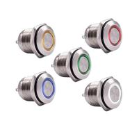 Customized 16mm Metal Push Button Switch On Off Momentary 6V 12V 220V Stainless Steel 4 Pin Ring LED Illuminated Power Switch NWPNLXEA(Red Green Blue)
