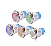 Customized 19mm Metal Push-Button Stainless Steel Brass Switch Latch Momentary On Off 12V 220V Red Green LED Switch Push Button NWPNLXEA(Stainless Steel,110-220V)