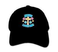 Customized Easter Jesus Loves Me with Cross and Flowers Toddler Geek Baseball Caps for Children Black
