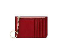 Customized Mini Ultra-Thin Women's Card Bag for Multi Slots Keychain Zipper Small Holder Wallet(Wine Red)