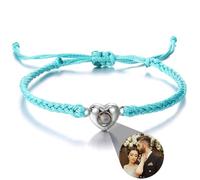 Customized Photo Projection Bracelet,Braided Rope Bracelet, Picture Inside Jewelry, Gift for Him, Memorial Gift (blue rope)