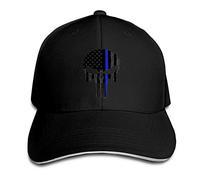 Customized Thin Blue Line Leo Police USA Skull Flag Fashion 100% Organic Cotton Peak Cap for Unisex White