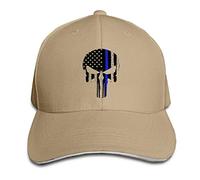 Customized Thin Blue Line Leo Police USA Skull Flag Fashion 100% Organic Cotton Peak Cap for Unisex White