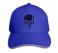 Customized Thin Blue Line Leo Police USA Skull Flag Fashion 100% Organic Cotton Peak Cap for Unisex White