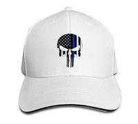 Customized Thin Blue Line Leo Police USA Skull Flag Fashion 100% Organic Cotton Peak Cap for Unisex White