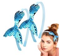 CustomyLife Lot de 2 bandeaux à paillettes bleues en forme de queue de poisson, couronne de poisson, cerceau pour fête prénatale, plage, mariage, Halloween, pour enfants, filles, fête de piscine