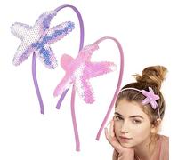 CustomyLife Lot de 2 bandeaux antidérapants à paillettes pour fille, motif sirène et étoile de mer, pour anniversaire, cosplay, Noël, Halloween, violet et rose
