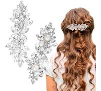 CustomyLife Lot de 2 barrettes à cheveux en strass et perles argentées pour mariage, bal de fin d'année, fiançailles, bijoux décoratifs pour femme, mariée, Raiponce, cheveux longs et épais