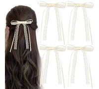 CustomyLife Lot de 4 pinces à cheveux en dentelle avec nœuds blancs mignons pour décoration d'Halloween, de Noël, d'anniversaire pour femmes et filles