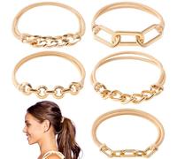 CustomyLife Lot de 5 élastiques à cheveux dorés pour femme en alliage style bohème pour queue de cheval - Accessoires tendance pour cheveux longs, courts, bouclés, raides, fins et épais