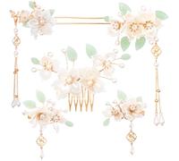 CustomyLife Lot de 5 épingles à cheveux en forme de fleur de camélia, strass et perles, coiffe chinoise Hanfu rétro, accessoires de cheveux pour femmes et mariées