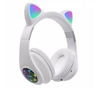 Cut Cat Ear Headphones Wireless Bluetooth 5.0 TF Card AUX-In Casque Pliable Lumineux Monté sur la Tête avec Micro, Blanc