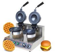 CUTANGELAR Gaufrier électrique professionnel à double tête pour hamburgers,minuterie et contrôle de la température, idéal pour les petits-déjeuners et les restaurants.(Double Head)