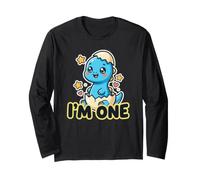Cute 1st Birthday Baby Dinosaur One Old Year Boys Girls Manche Longue