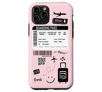 Cute Airplane Boarding Travel Pass Happy Doodle Blush Pink Coque pour iPhone 11 Pro