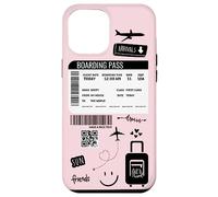 Cute Airplane Boarding Travel Pass Happy Doodle Blush Pink Coque pour iPhone 12 Pro Max