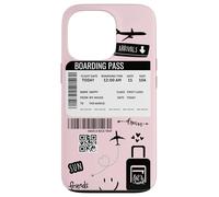 Cute Airplane Boarding Travel Pass Happy Doodle Blush Pink Coque pour iPhone 13 Pro