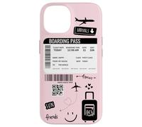 Cute Airplane Boarding Travel Pass Happy Doodle Blush Pink Coque pour iPhone 14
